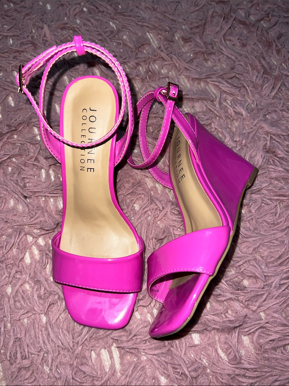 Journee Collection Hot Pink Ankle-Strap Wedge Sandals